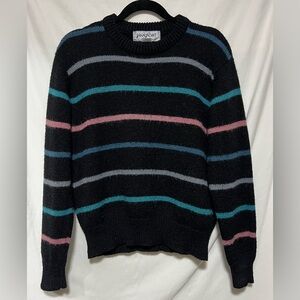 Vintage JanSport Black Striped Wool Blend Knit Sweater Cozy Warm Y2K Winter